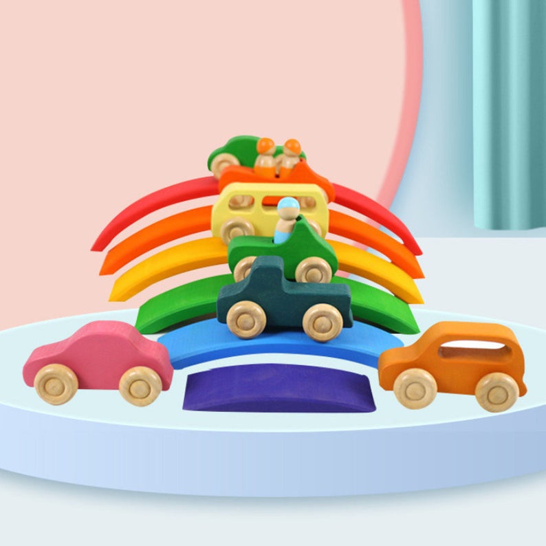 Green Elephant 6-Piece Primary Wooden Rainbow Bridge Set – product view