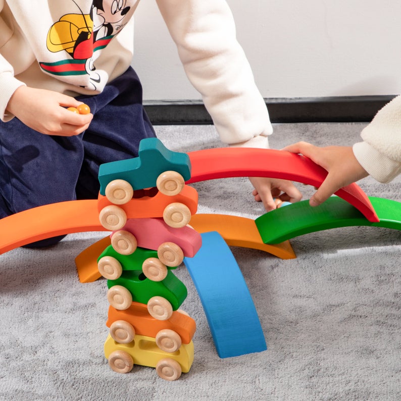 Green Elephant 6-Piece Primary Wooden Rainbow Bridge Set – product view