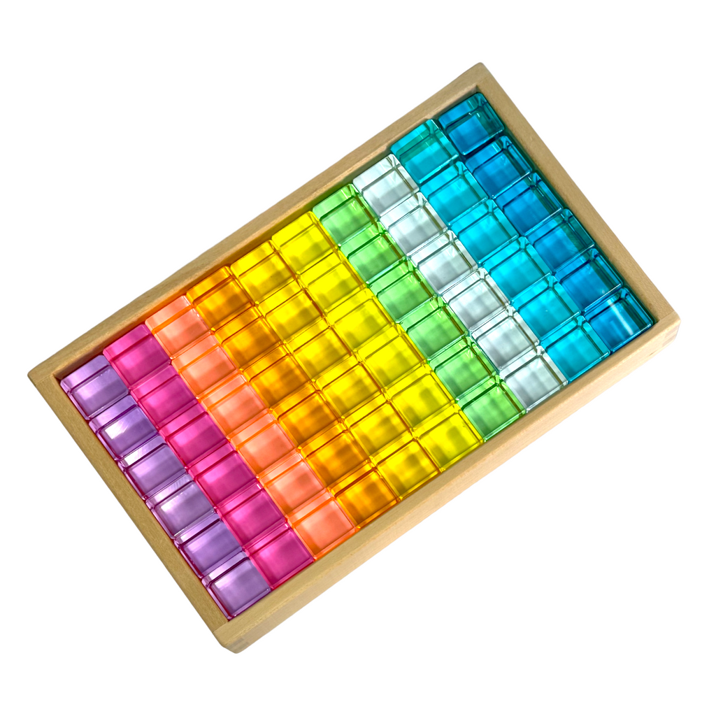 60 Pcs Crystal Clear Translucent Lucite Cubes Set in Pastel/Macaron Colors with Storage Tray |  | The Baby Penguin