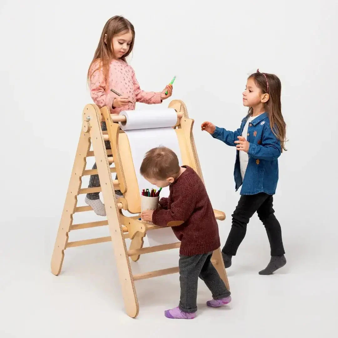 6in1 Montessori Climbing Set: Triangle Ladder + Arch/Rocker + Slide/Ramp + Net + Cushion + Art Addition - The Baby Penguin