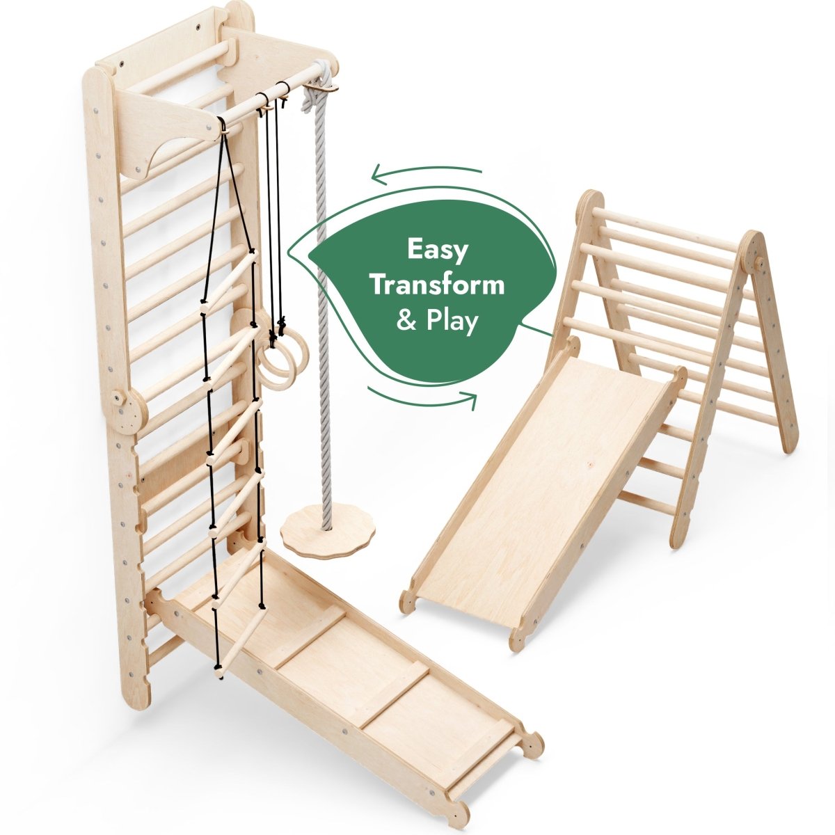 6in1 Wooden Swedish Wall / Climbing ladder for Children + Swing Set + Slide Board - The Baby Penguin