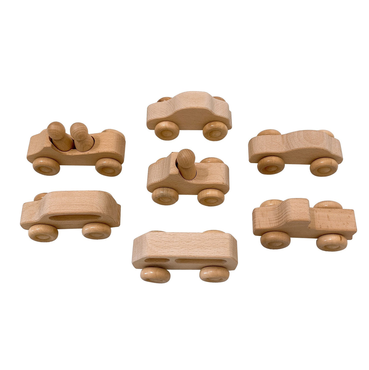 Green Elephant Natural Wooden Cars with 3 Peg Dolls – product view