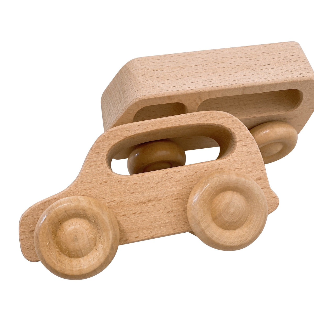 Green Elephant Natural Wooden Cars with 3 Peg Dolls – product view