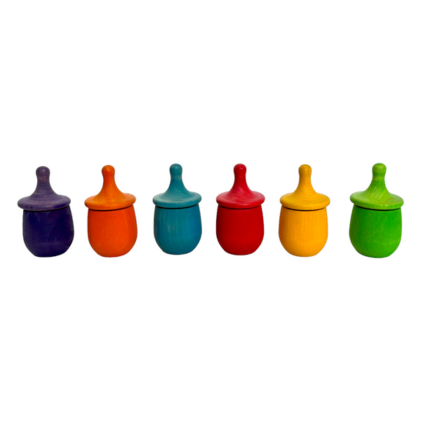 A set of 6 STAINED Little Thing Wooden Treasure Box in Stained Primary Rainbow Colors |  | The Baby Penguin