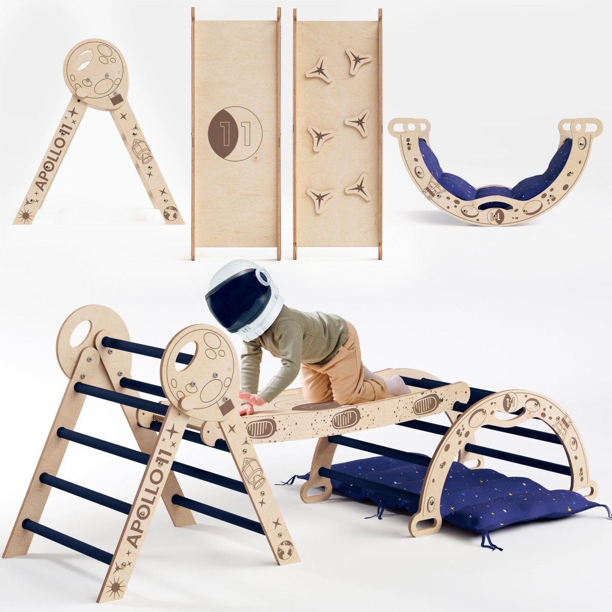 Apollo 4in1 Climbing Set:  Pikler Triangle, Arch, Slide Board, and Cushion for Little Toddlers Astronauts (1–3 Years) |  | The Baby Penguin