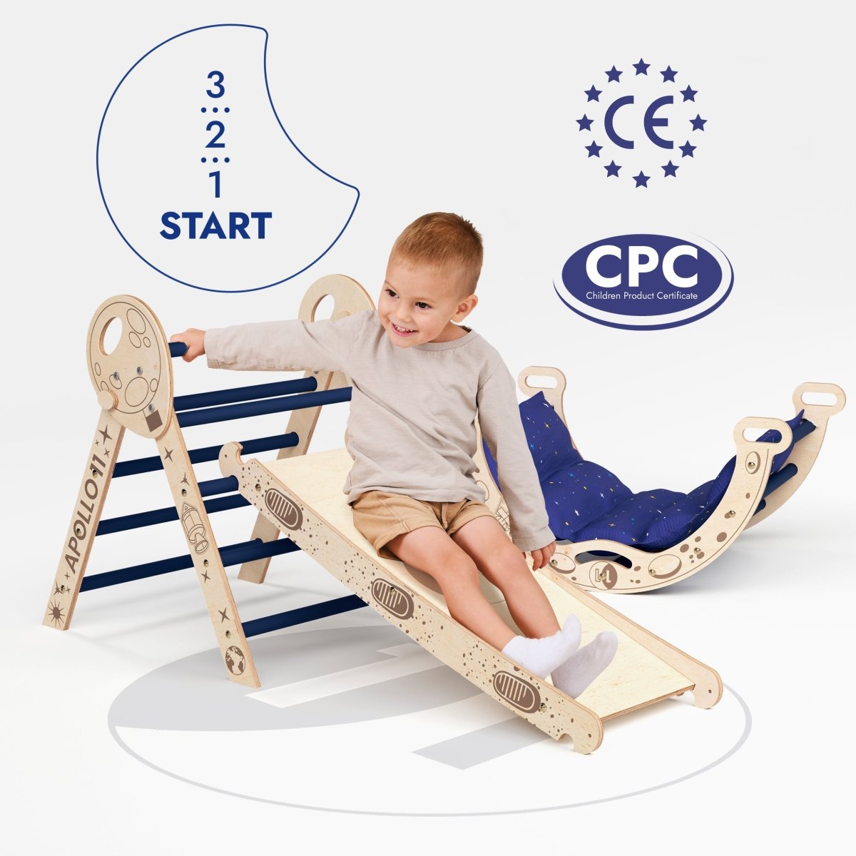 Apollo 4in1 Climbing Set:  Pikler Triangle, Arch, Slide Board, and Cushion for Little Toddlers Astronauts (1–3 Years) |  | The Baby Penguin