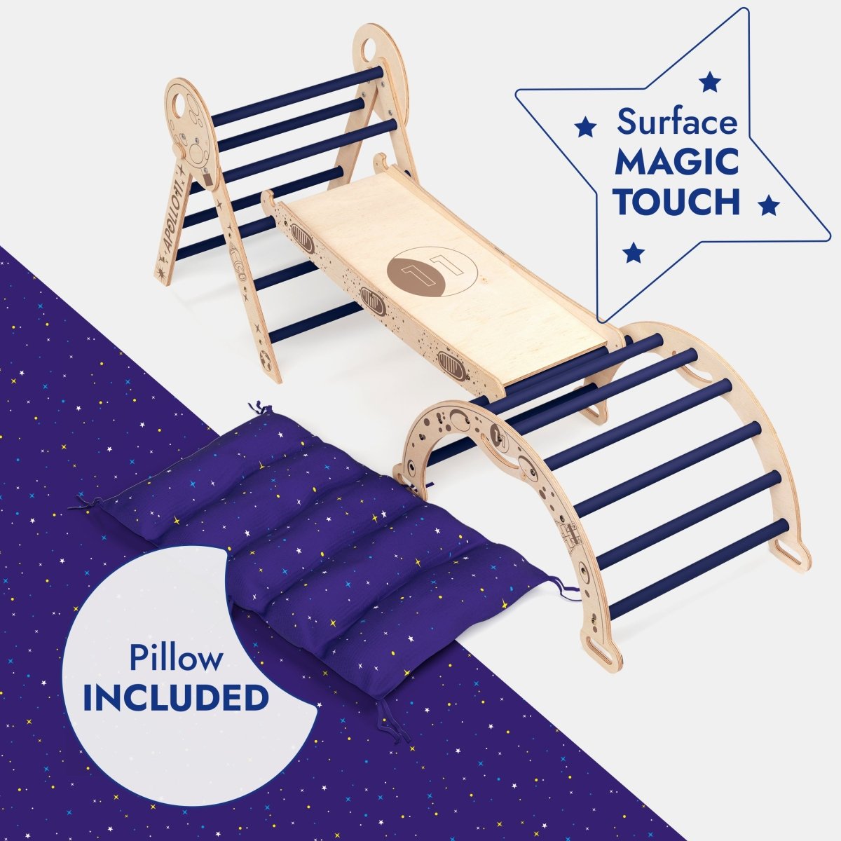 Apollo 4in1 Climbing Set:  Pikler Triangle, Arch, Slide Board, and Cushion for Little Toddlers Astronauts (1–3 Years) |  | The Baby Penguin