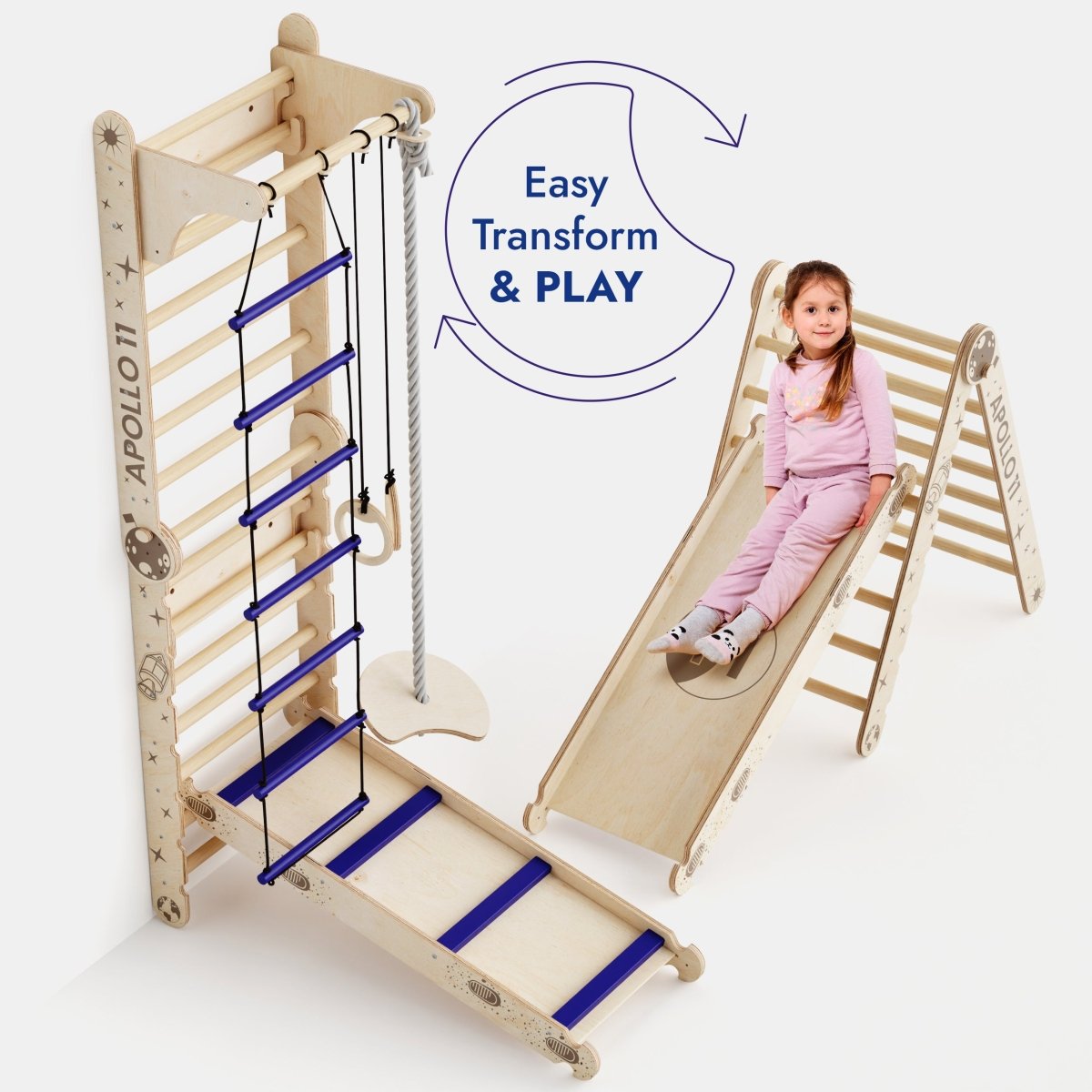 Apollo Swedish Wall / Climbing ladder for Little Astronauts + Moon swing Set + Slide Board - The Baby Penguin