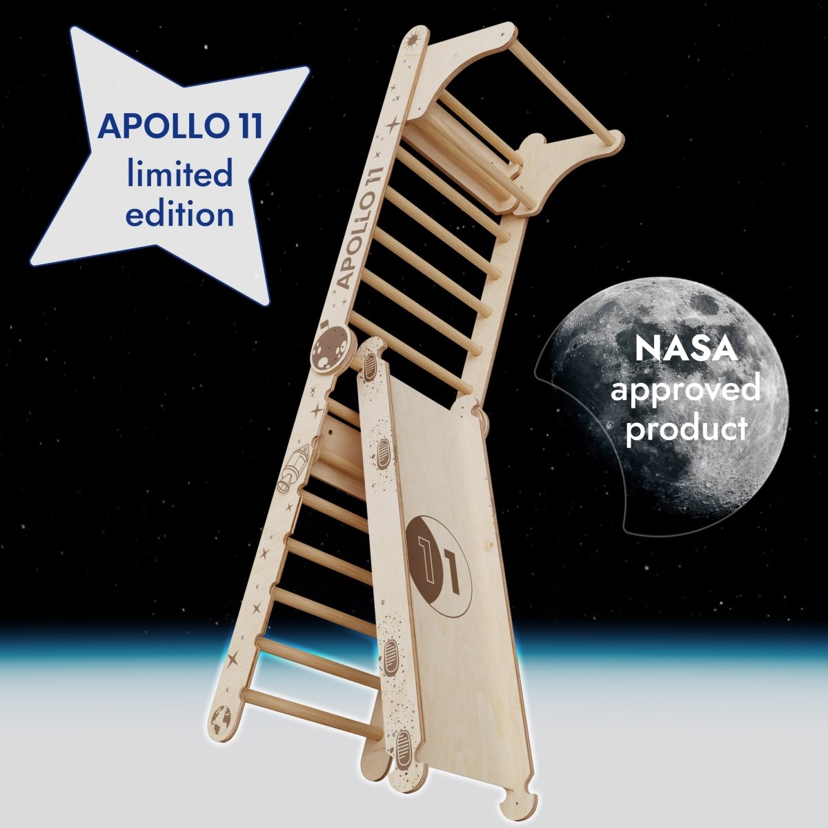 Apollo Swedish Wall / Climbing ladder for Little Astronauts + Moon swing Set + Slide Board - The Baby Penguin