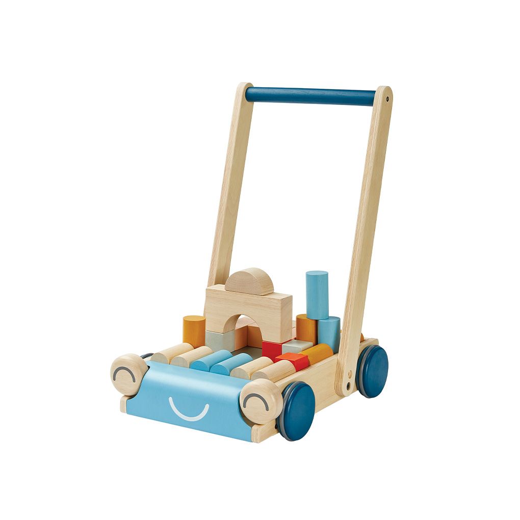 PlanToys Wooden Baby Push Walker with Blocks – Orchard