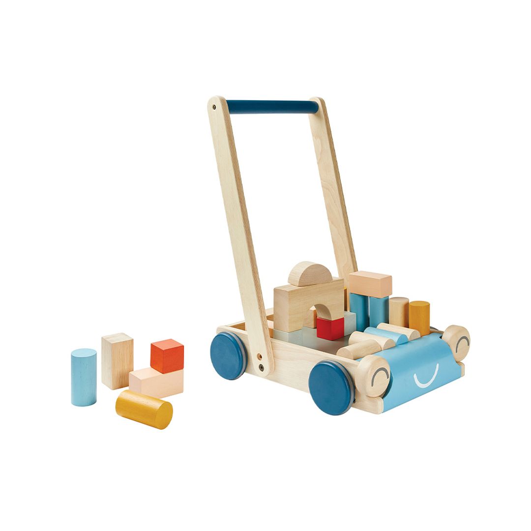 PlanToys Wooden Baby Push Walker with Blocks – Orchard