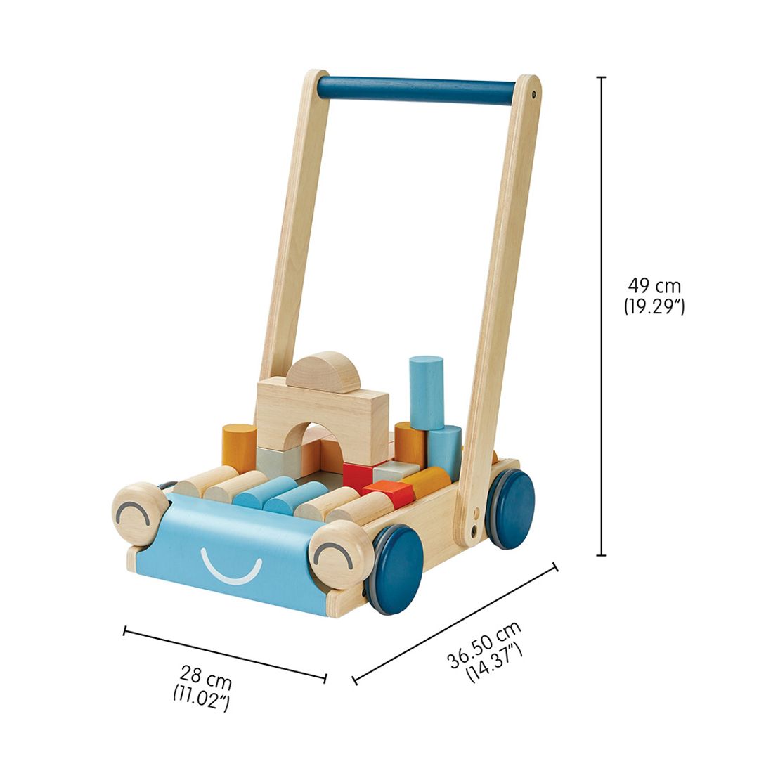 PlanToys Wooden Baby Push Walker with Blocks – Orchard