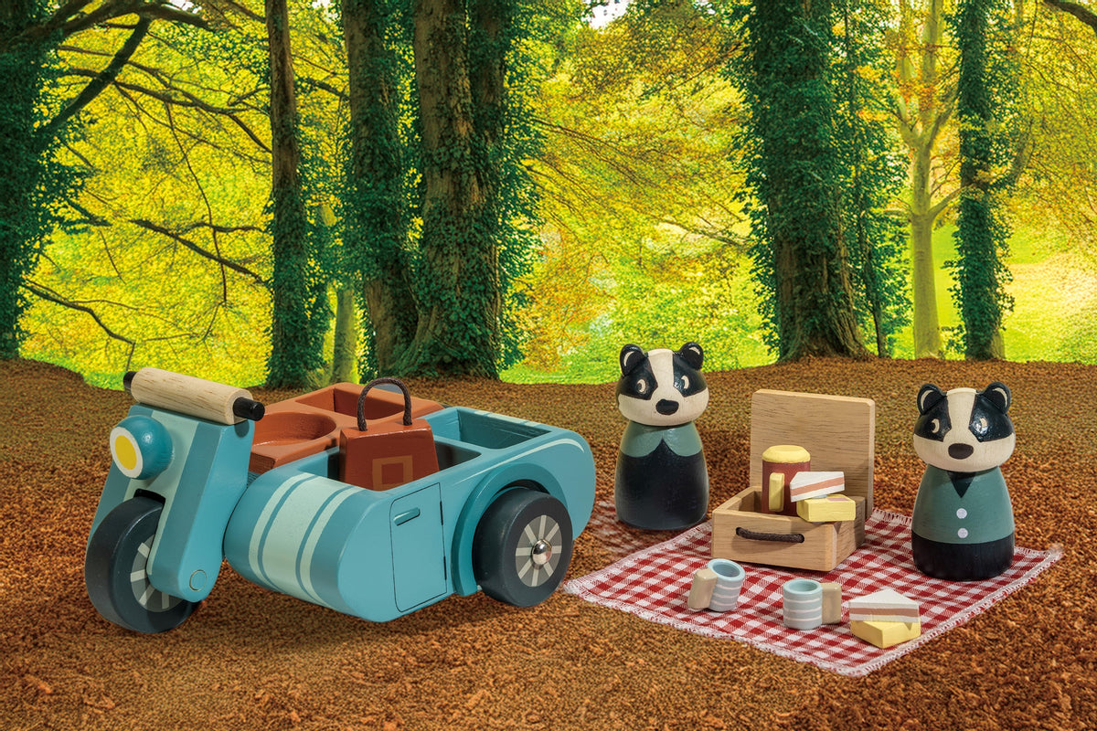 Tender Leaf Badger Picnic Wooden Motorbike Play Set