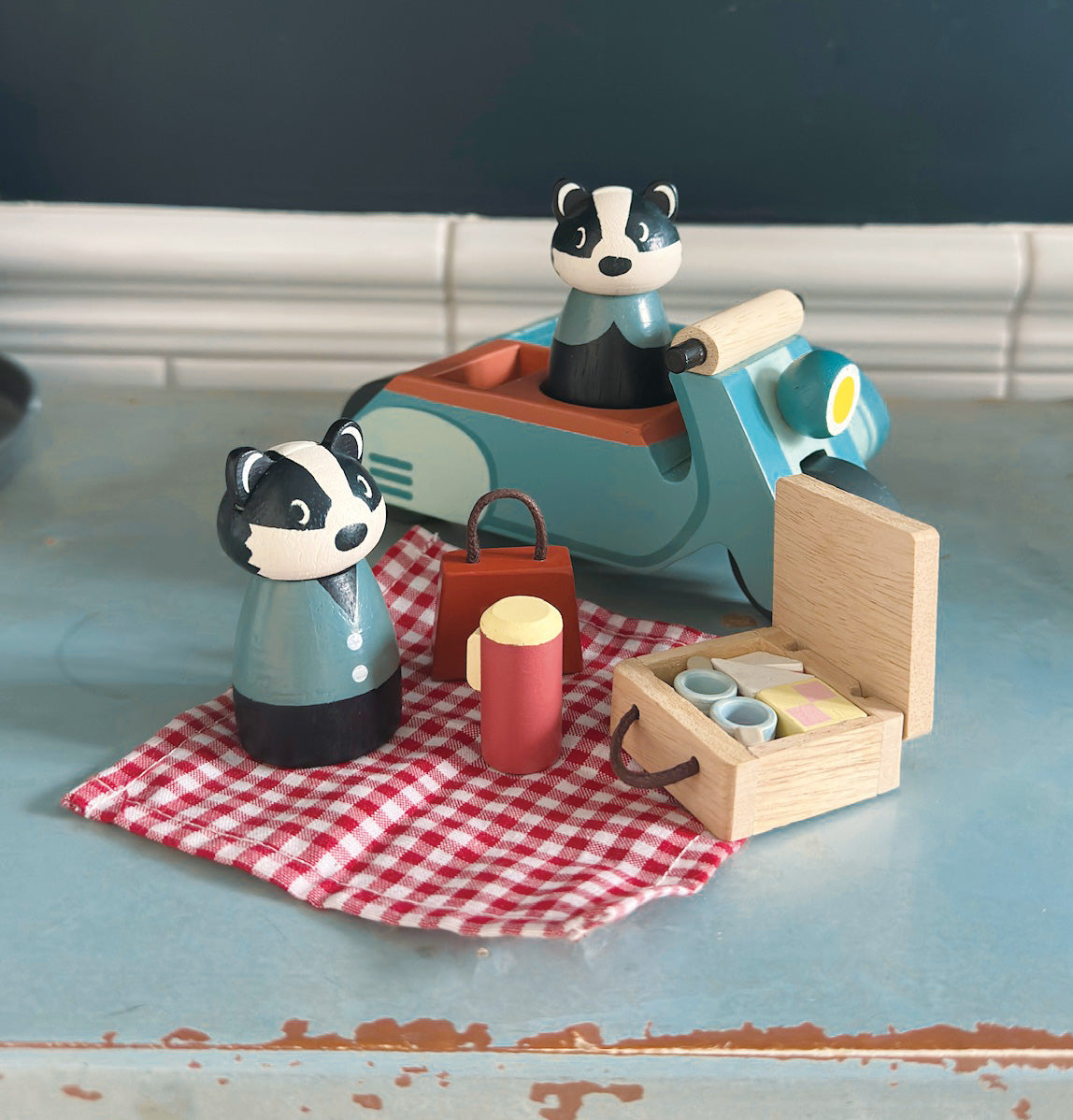 Tender Leaf Badger Picnic Wooden Motorbike Play Set