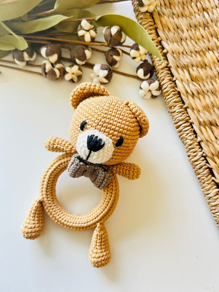 Bear Teether Rattle-Full Crochet Ring - The Baby Penguin