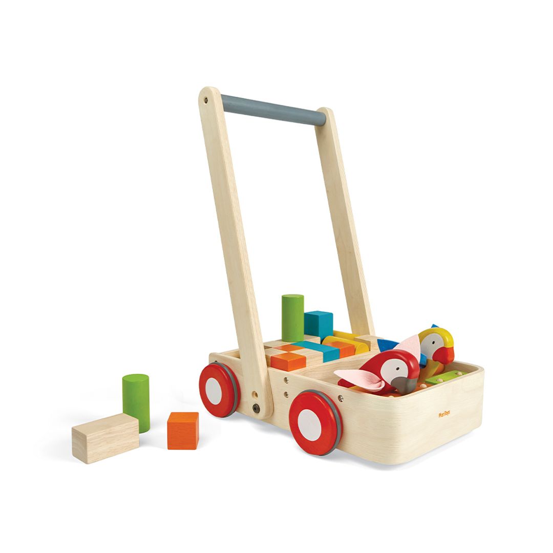 PlanToys Bird Wooden Push Walker with 16 Blocks