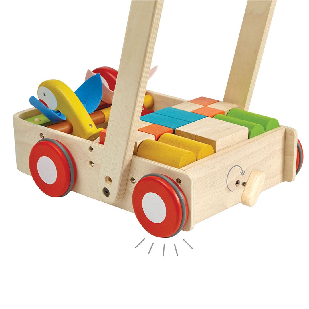 PlanToys Bird Wooden Push Walker with 16 Blocks
