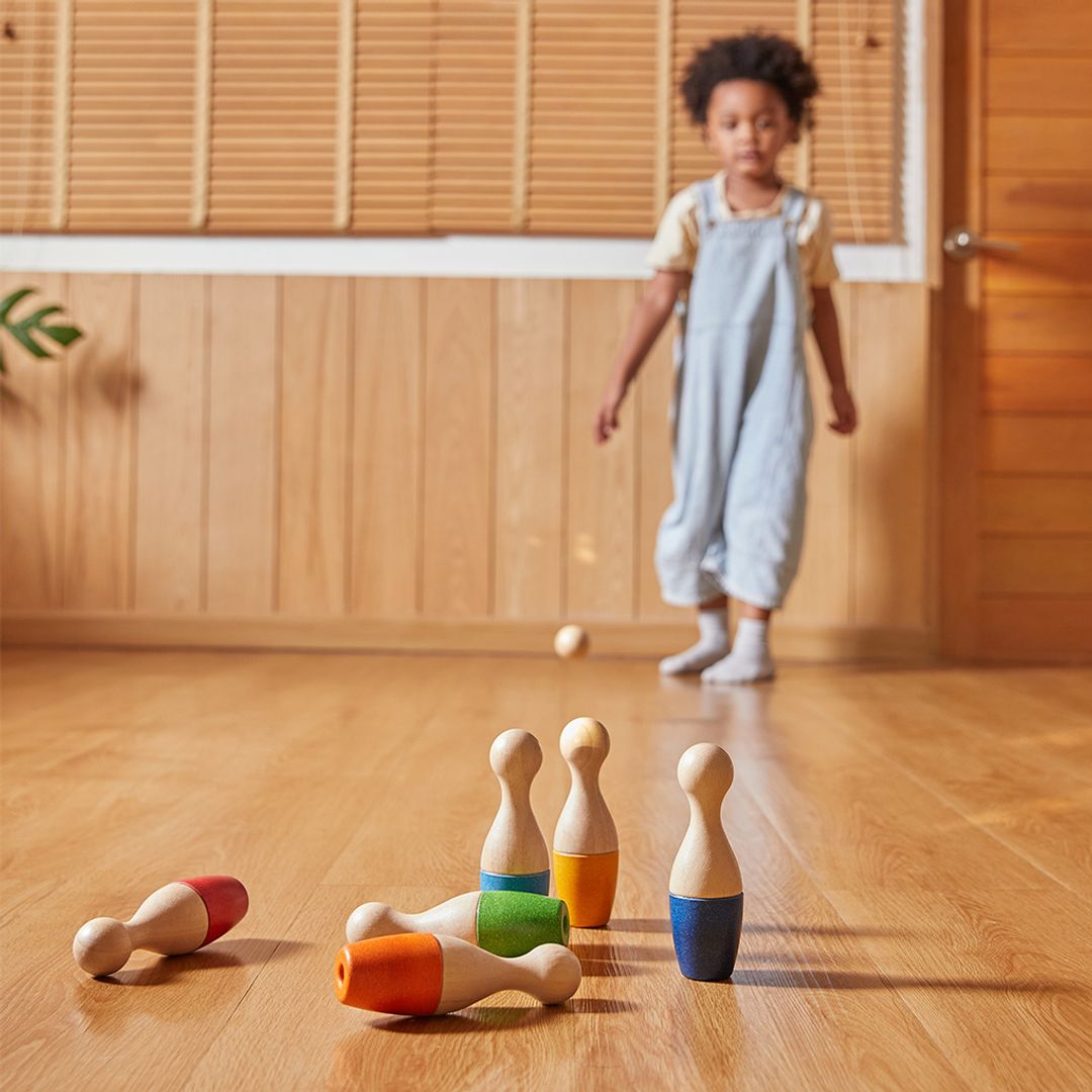 PlanToys Wooden Bowling Set with 6 Pins