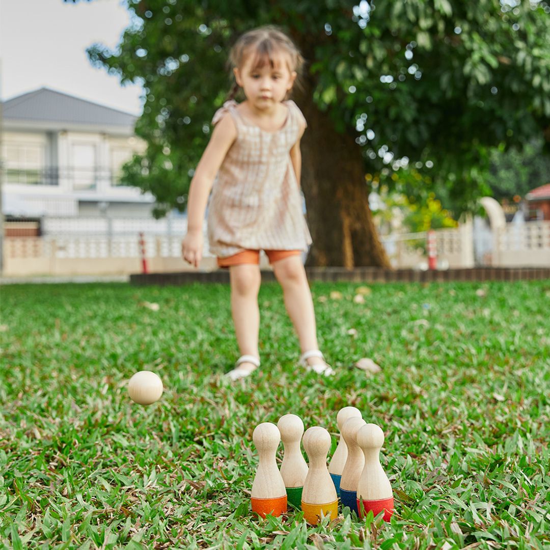 PlanToys Wooden Bowling Set with 6 Pins
