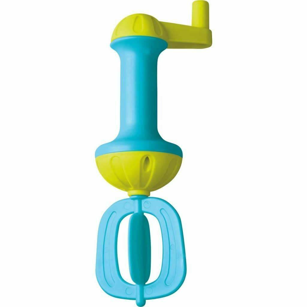 Blue HABA Bubble Bath Whisk with lime green hand crank and blue mixing cage