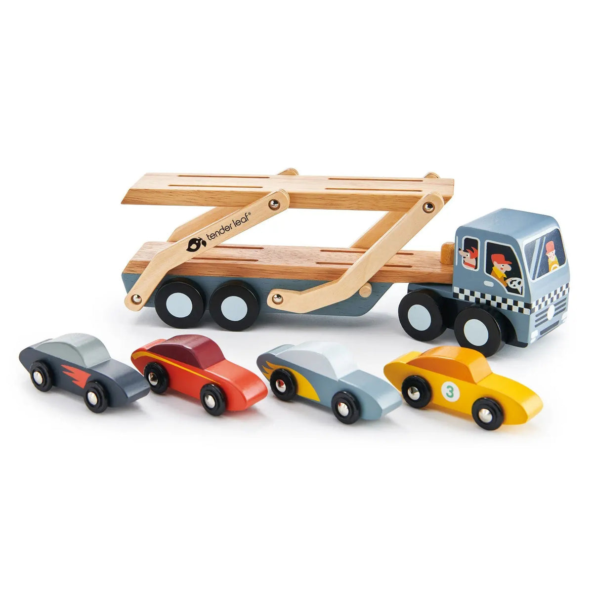 Tender Leaf Wooden Car Transporter with Four Cars