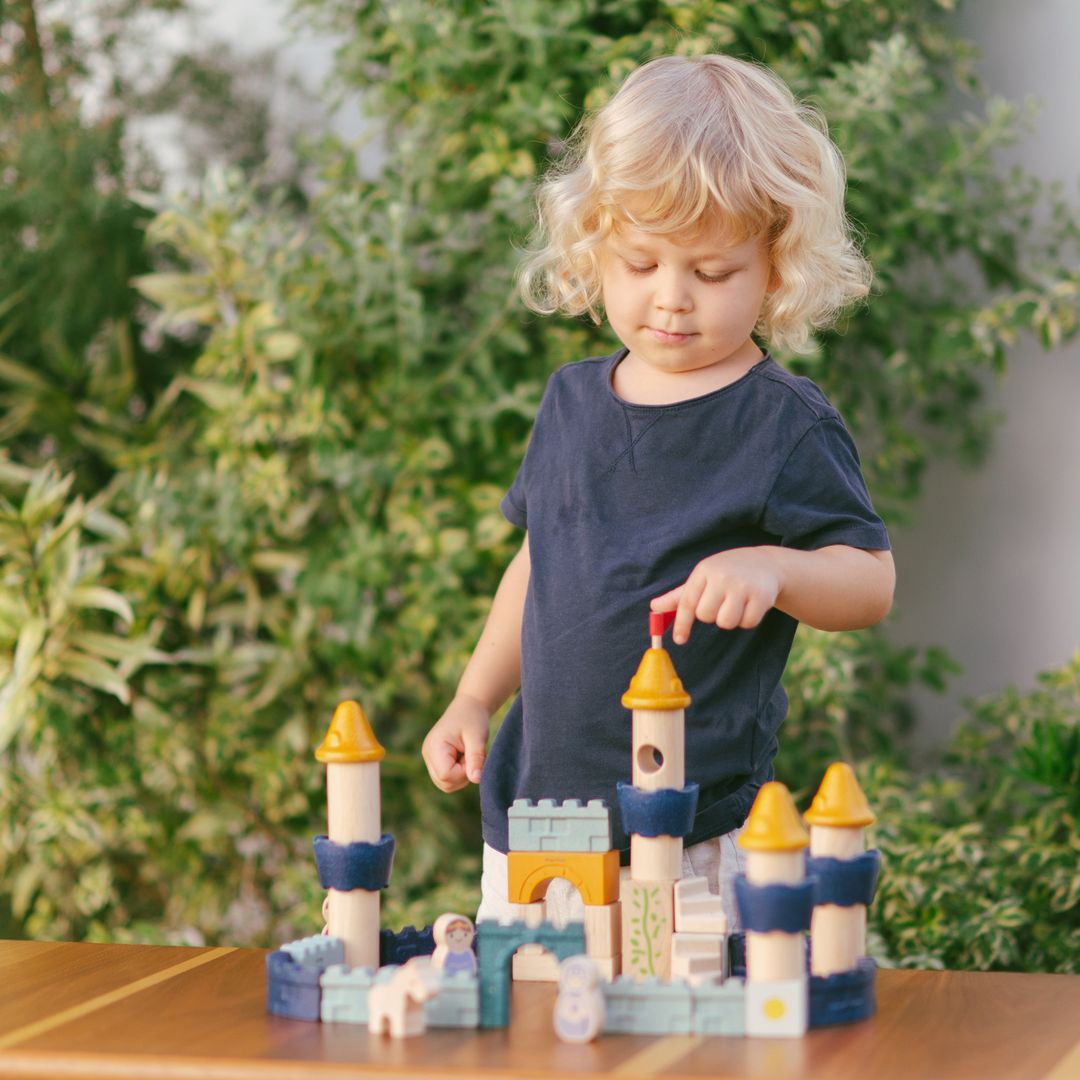 PlanToys Wooden Castle Blocks Set, 40 Pieces
