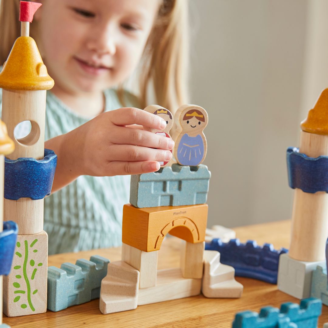 PlanToys Wooden Castle Blocks Set, 40 Pieces