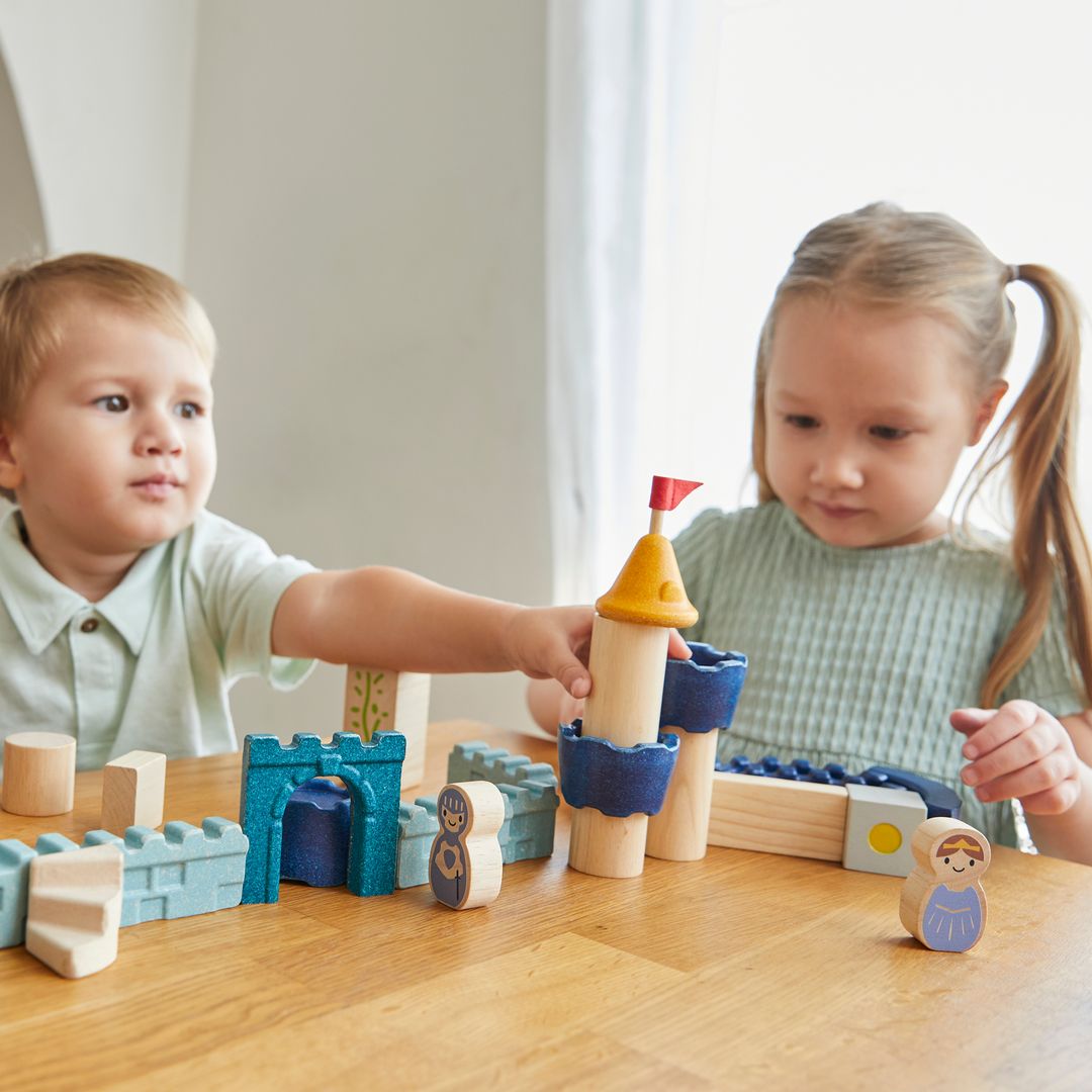PlanToys Wooden Castle Blocks Set, 40 Pieces