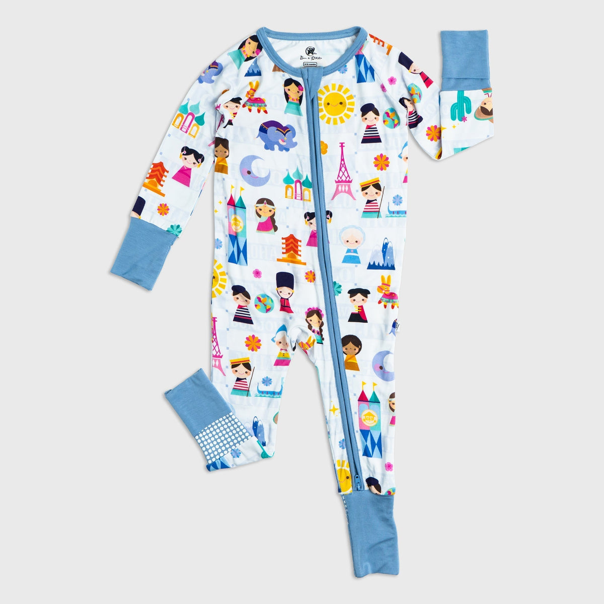 Flat lay of Bam & Stitch Children of the World Convertible Romper, showing the complete garment.