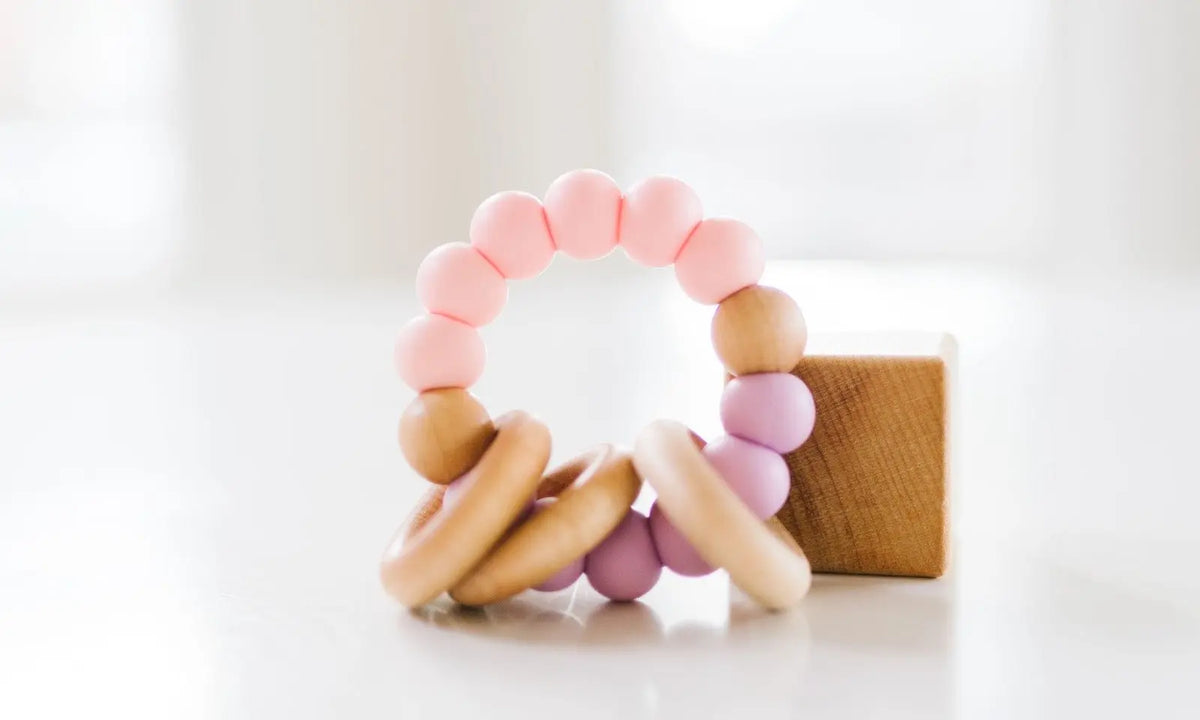Bannor Toys Classic Teether, showing wooden component and colored silicone