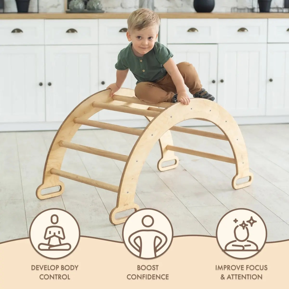 Climbing Arch & Rocker Balance - Montessori Climbers for Kids 1-7 y.o. – Beige - The Baby Penguin