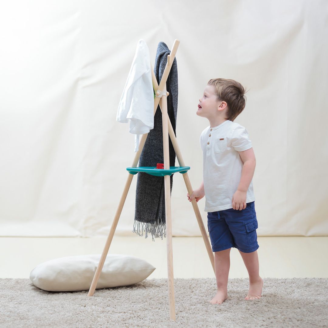 PlanToys Kids Wooden Coat Rack with Storage