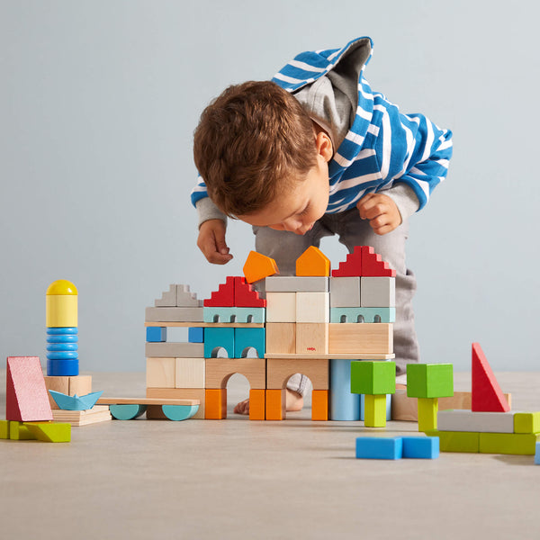 Colored Wooden Building Blocks - 85 Piece Set - The Baby Penguin