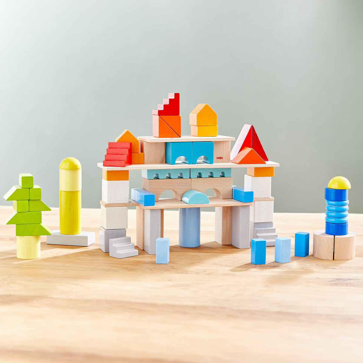 Colored Wooden Building Blocks - 85 Piece Set - The Baby Penguin