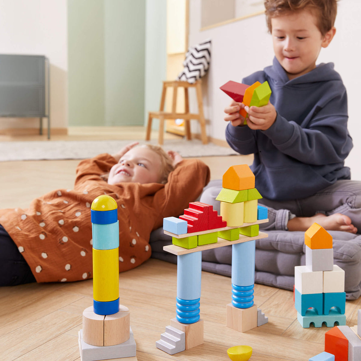 Colored Wooden Building Blocks - 85 Piece Set - The Baby Penguin