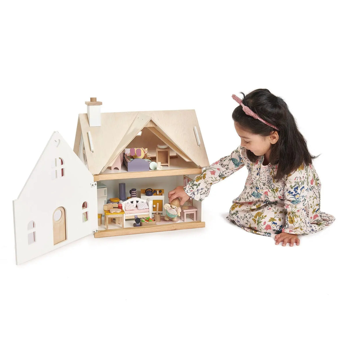 Tender Leaf Cottontail Cottage Wooden Dollhouse with Furniture