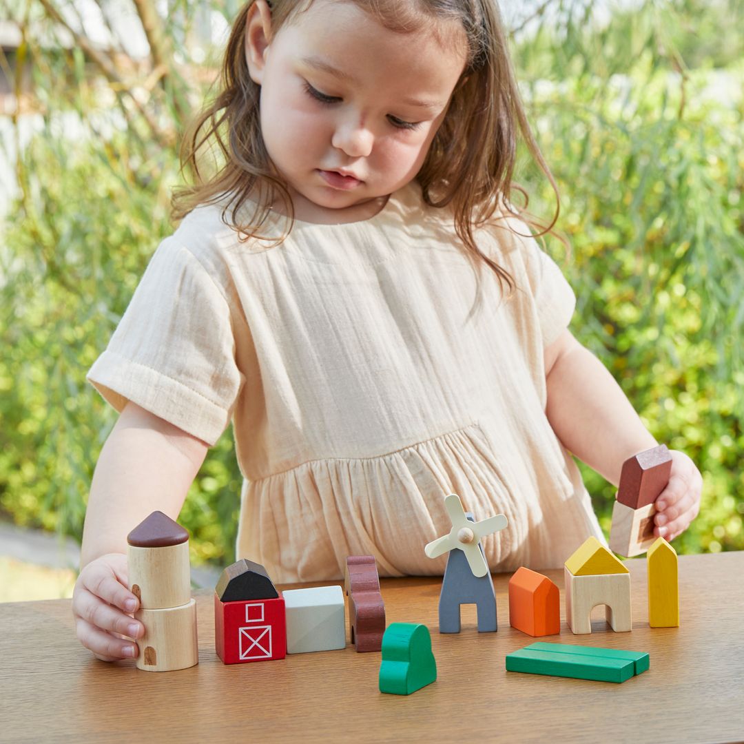 PlanToys Country Wooden Building Blocks, 27 Pieces
