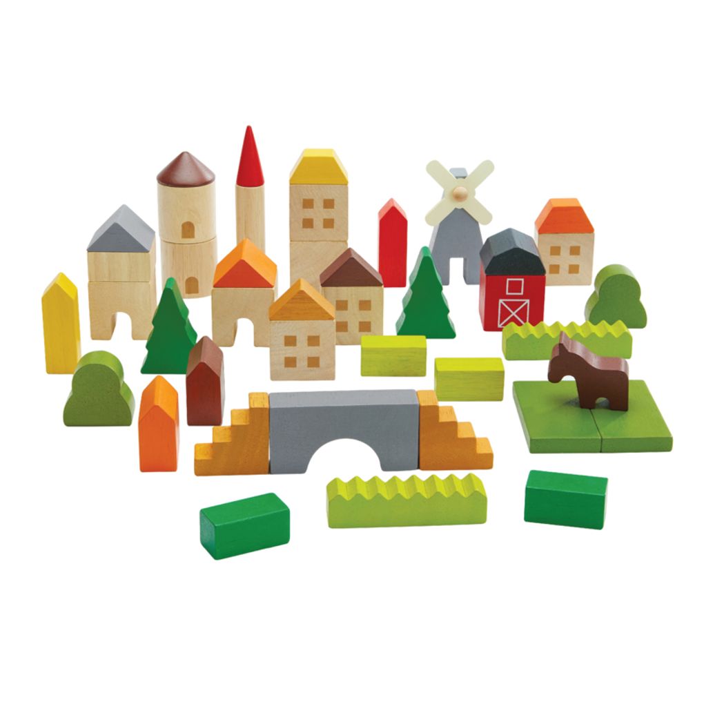 PlanToys Countryside Wooden Building Blocks, 45 Pieces