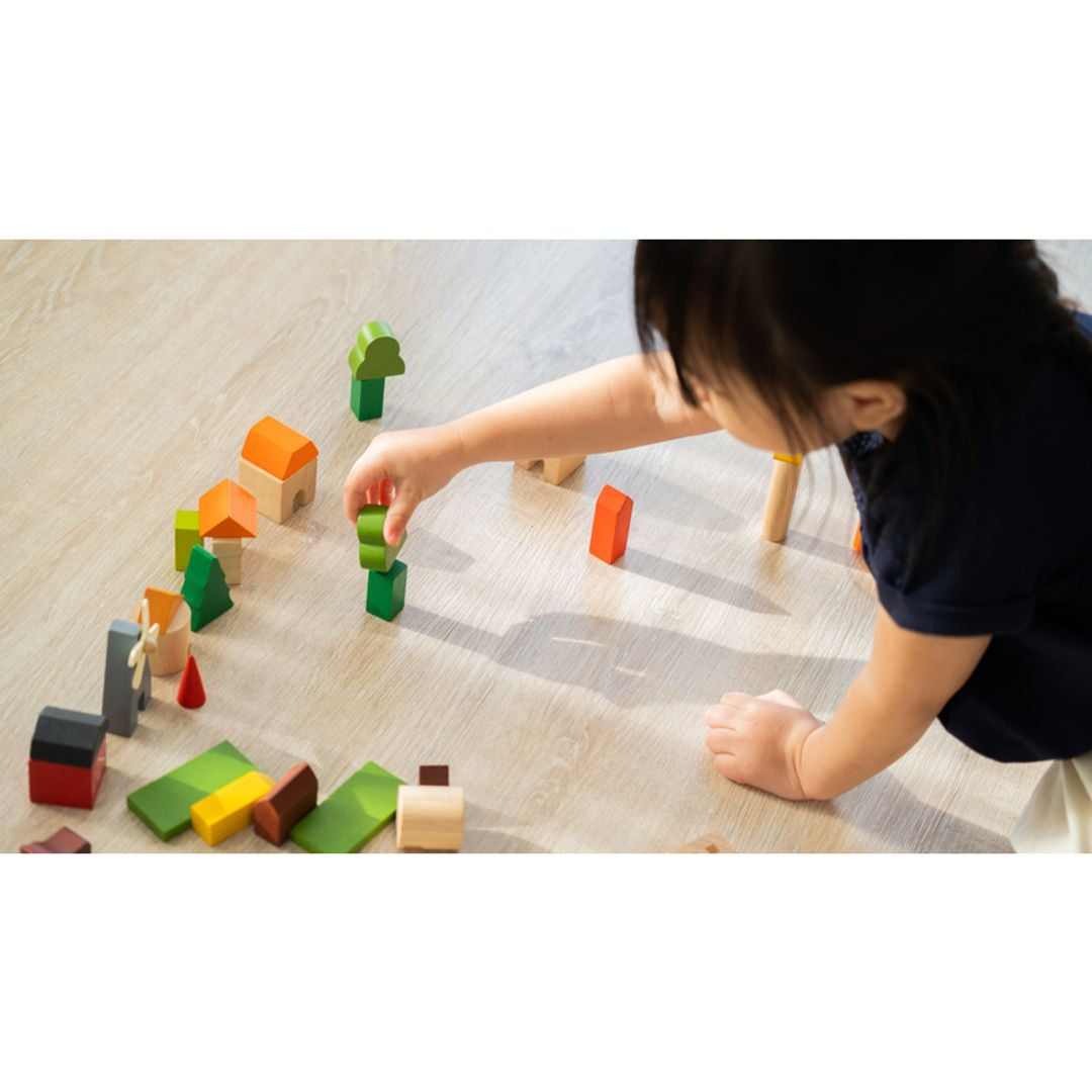 PlanToys Countryside Wooden Building Blocks, 45 Pieces
