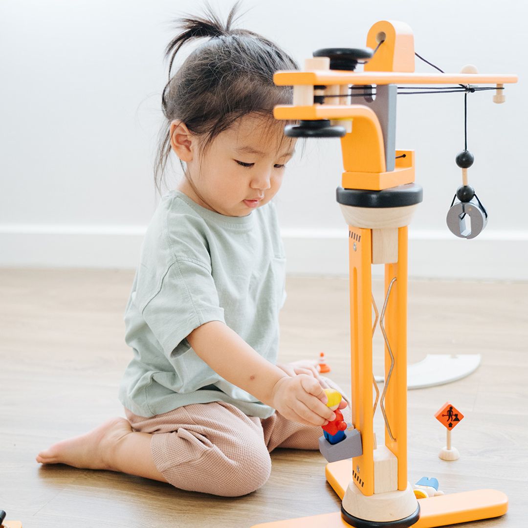 PlanToys Wooden Construction Crane Playset