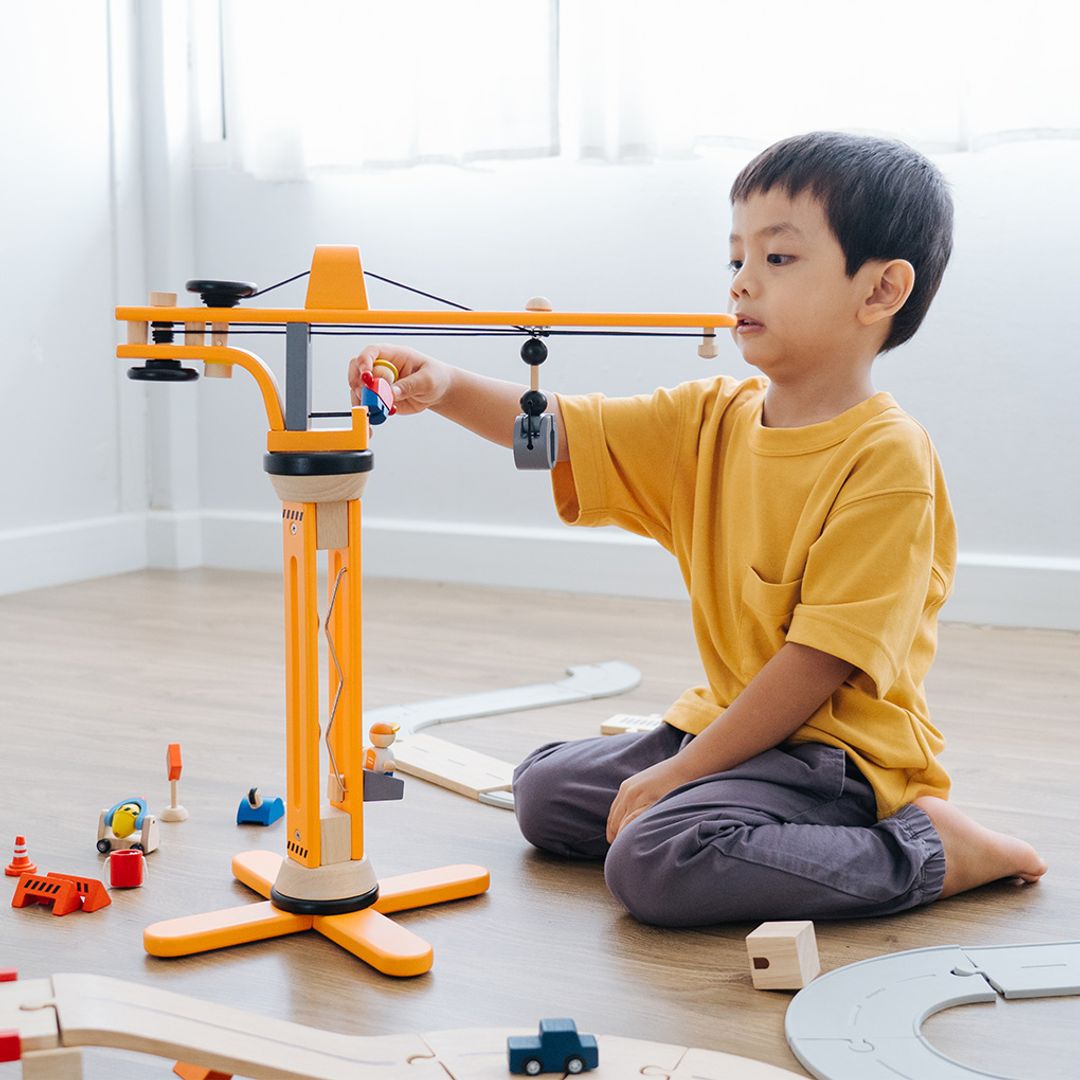 PlanToys Wooden Construction Crane Playset