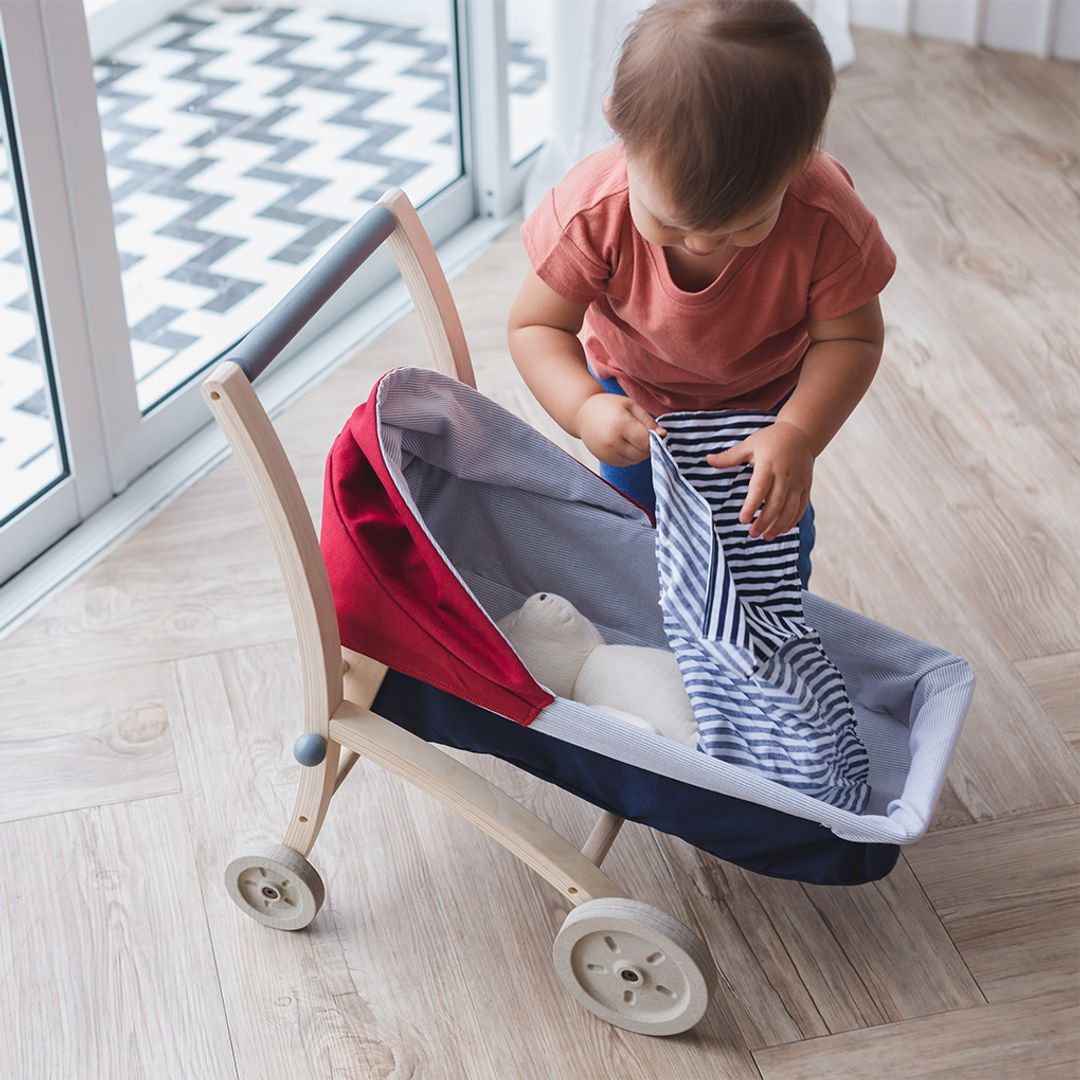 PlanToys Wooden Doll Stroller with Reversible Carrier