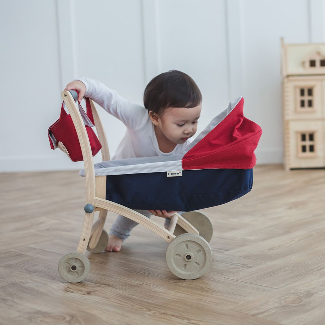 PlanToys Wooden Doll Stroller with Reversible Carrier