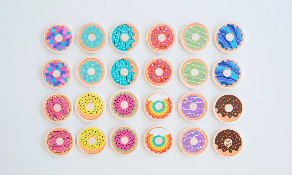 Donut Matching Tiles arranged in a grid of matching illustrated pairs