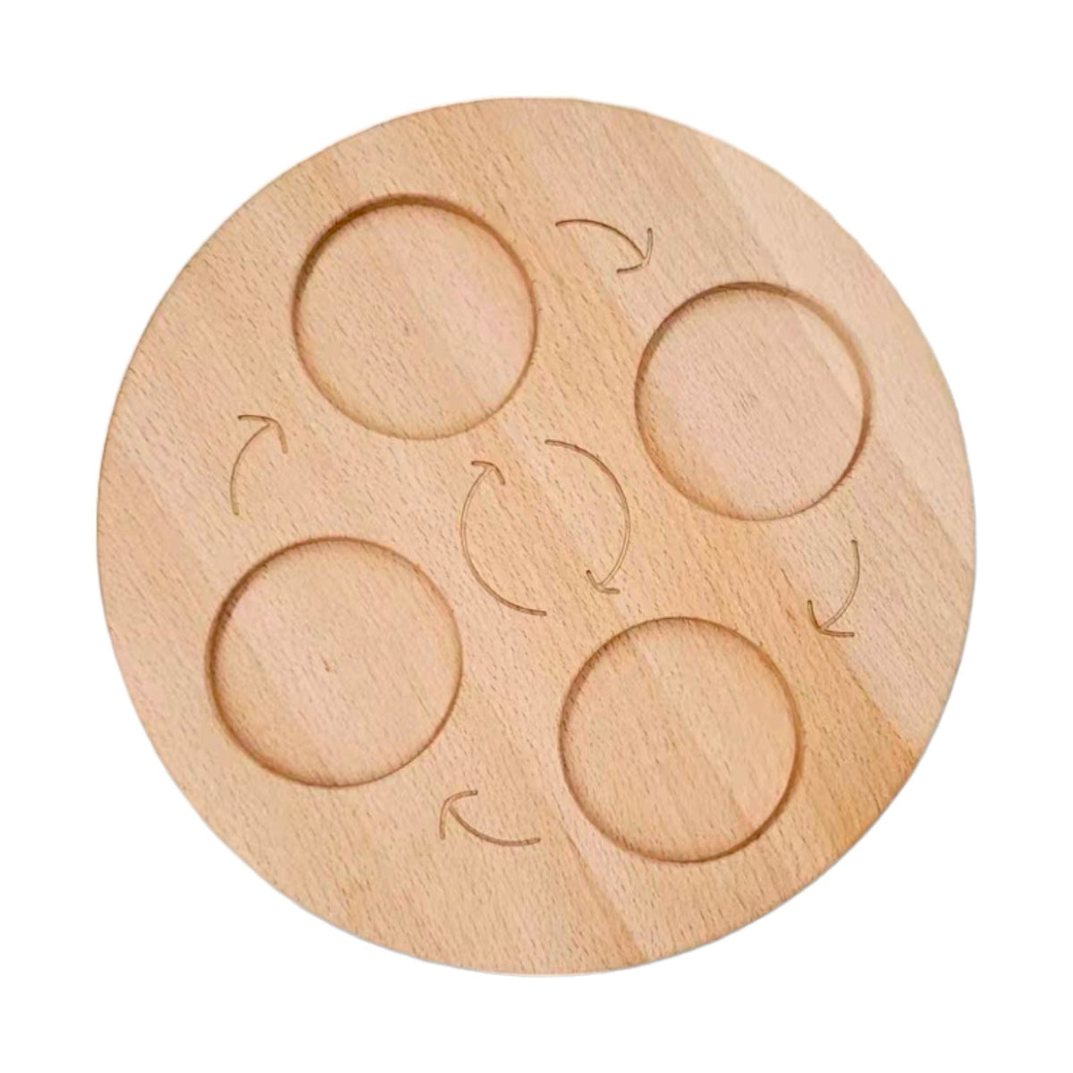 Front of the beechwood life cycle board with four recessed spaces