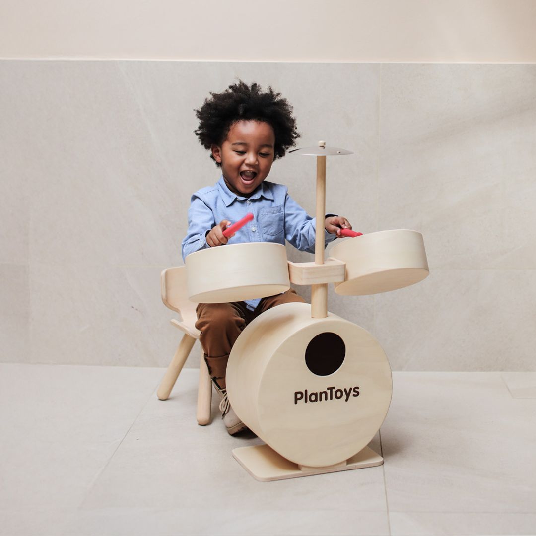 PlanToys Wooden Drum Set with Kick Pedal