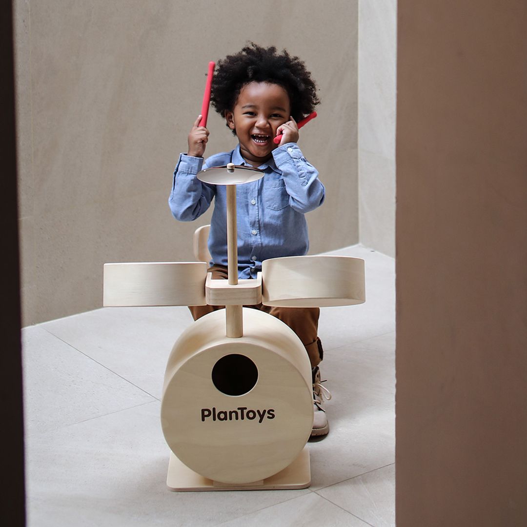 PlanToys Wooden Drum Set with Kick Pedal