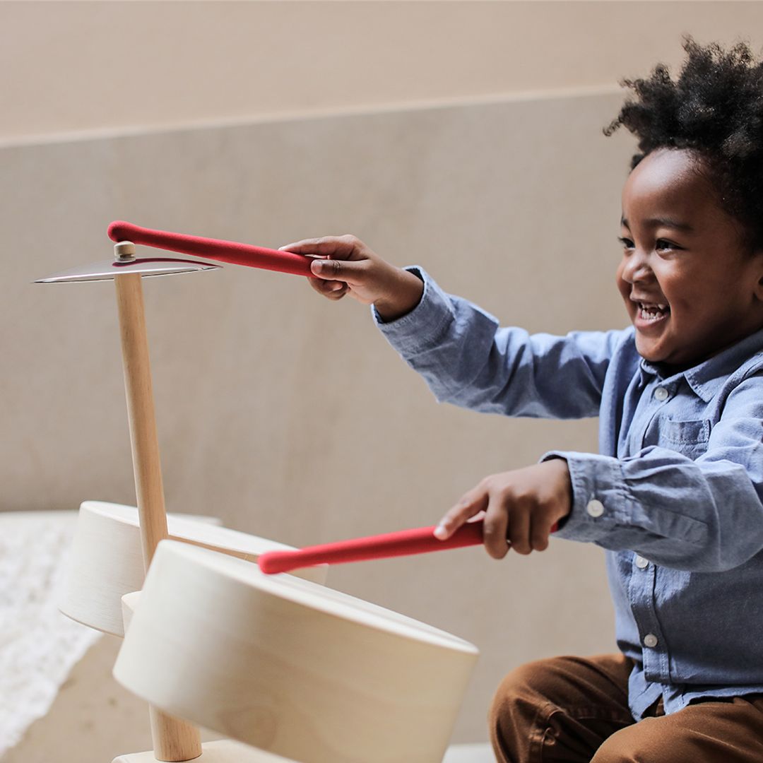 PlanToys Wooden Drum Set with Kick Pedal