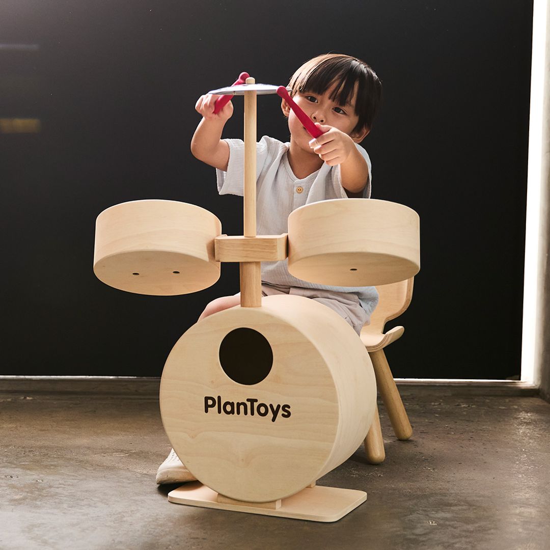 PlanToys Wooden Drum Set with Kick Pedal