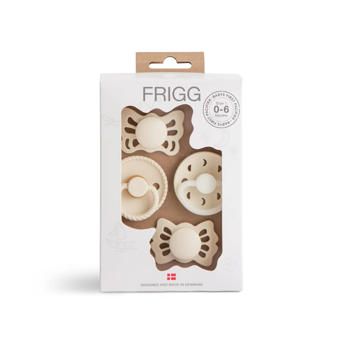 FRIGG Baby's First Pacifier Moonlight Sailing (Cream) 4-Pack | FRIGG PACIFIERS | The Baby Penguin